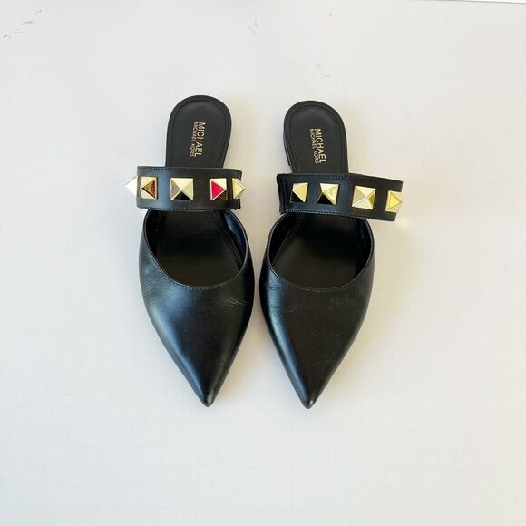 Michael Kors Wren Studded Slip On Leather Flats Black Pointed Toe Women’s Size 6 - Picture 9 of 13
